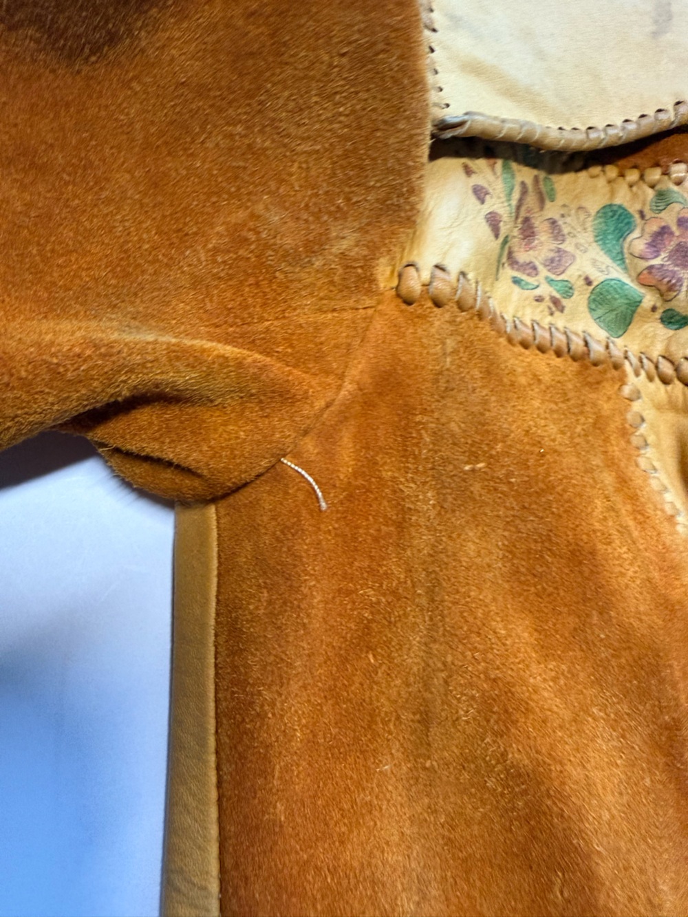 Char Leather & Suede Hand Painted Floral Boho vintage Jacket 8 - Picture 6 of 16